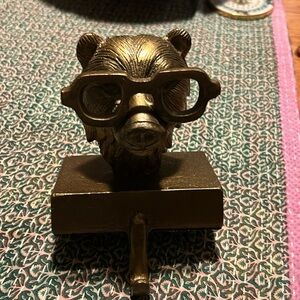 Anthropologie Bronze Stocking Holder - Bear with Glasses